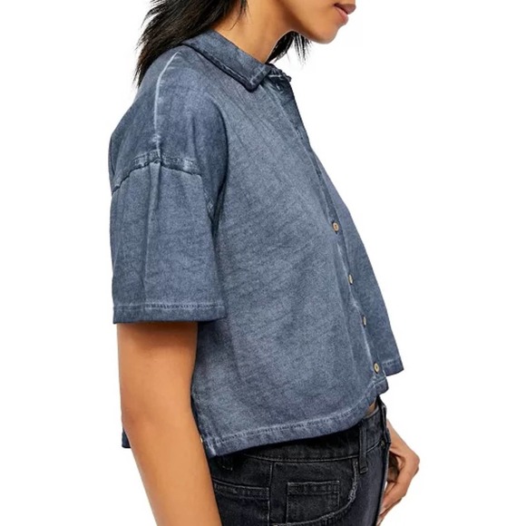 Free People Weekend Rush Button-Down Henley Boxy Tee Women's Medium - Picture 3 of 4